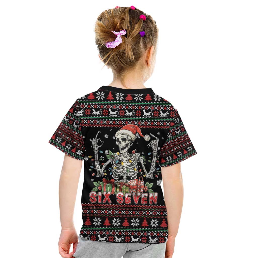 Six Seven Santa Skeleton Kid T Shirt Funny Christmas Skull - Wonder Print Shop