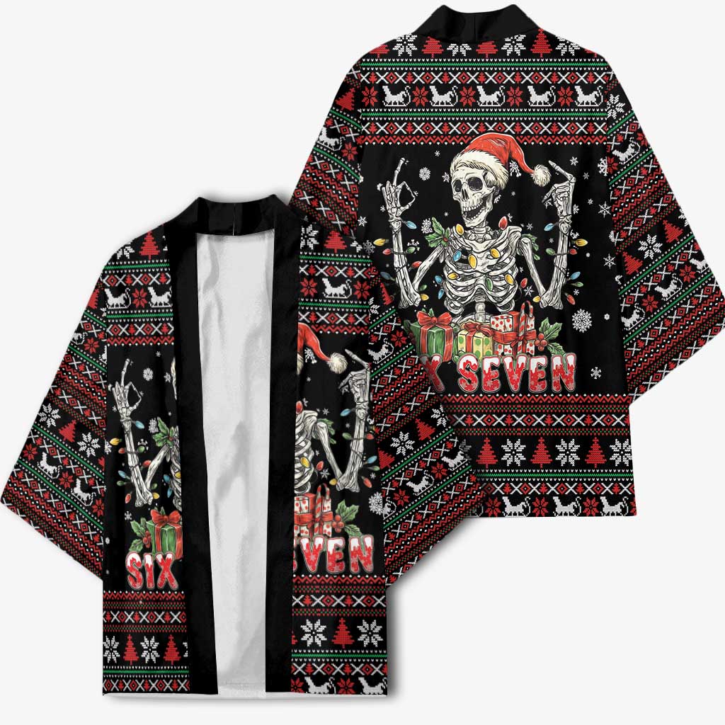 Six Seven Santa Skeleton Kimono Funny Christmas Skull - Wonder Print Shop