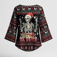 Six Seven Santa Skeleton Kimono Sleeve Blouse Funny Christmas Skull - Wonder Print Shop