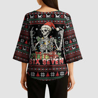 Six Seven Santa Skeleton Kimono Sleeve Blouse Funny Christmas Skull - Wonder Print Shop