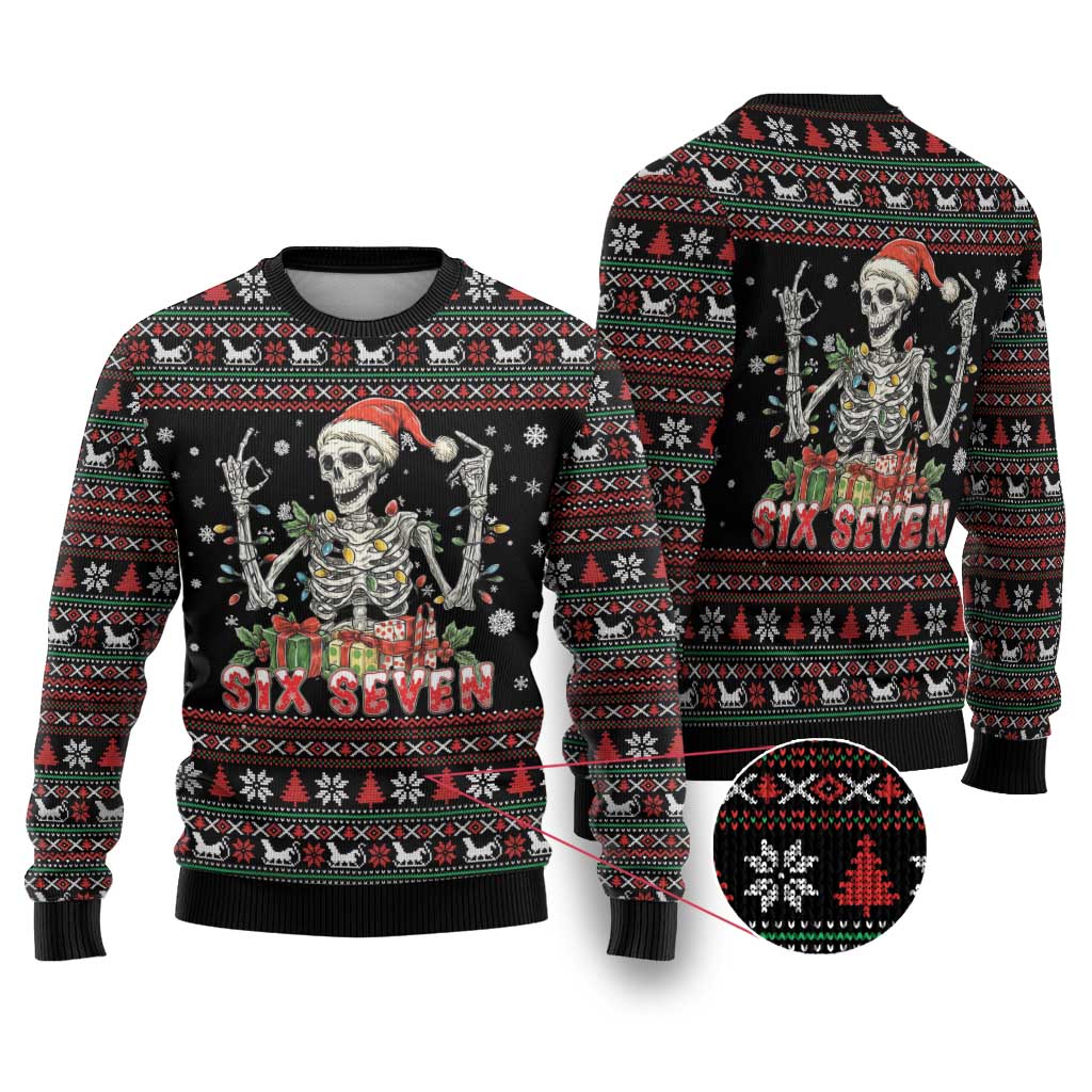 Six Seven Santa Skeleton Ugly Christmas Sweater Funny Christmas Skull - Wonder Print Shop