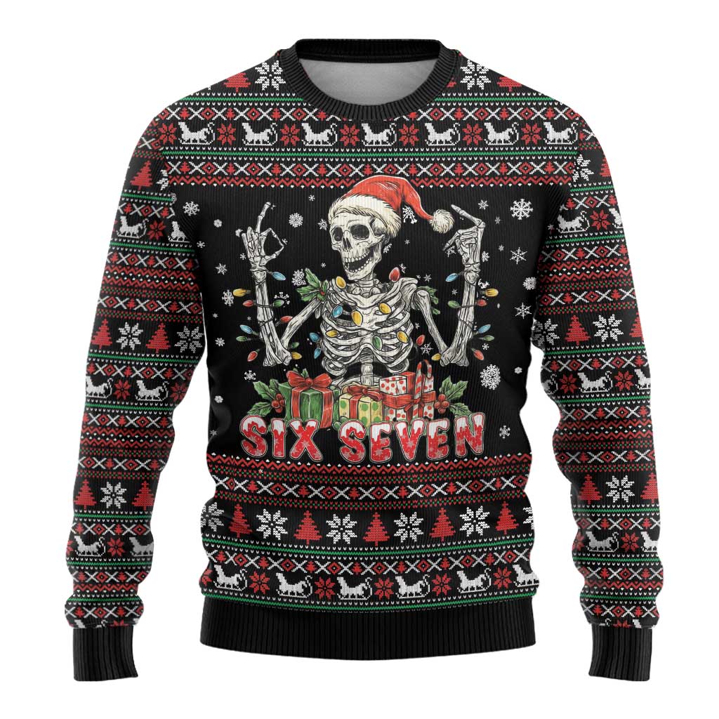 Six Seven Santa Skeleton Ugly Christmas Sweater Funny Christmas Skull - Wonder Print Shop