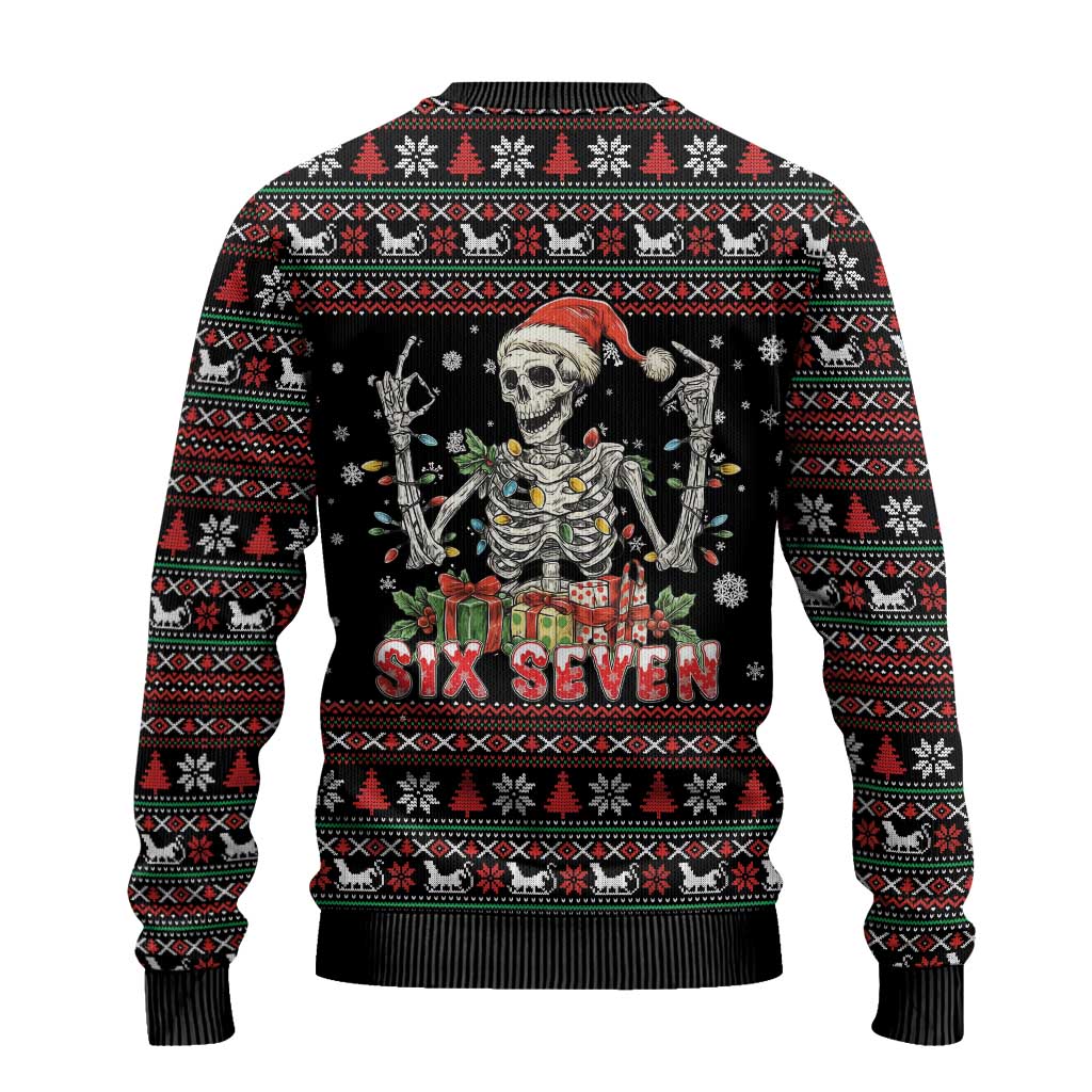Six Seven Santa Skeleton Ugly Christmas Sweater Funny Christmas Skull - Wonder Print Shop
