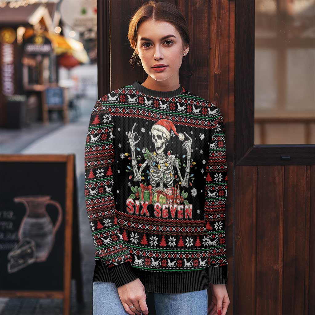 Six Seven Santa Skeleton Ugly Christmas Sweater Funny Christmas Skull - Wonder Print Shop
