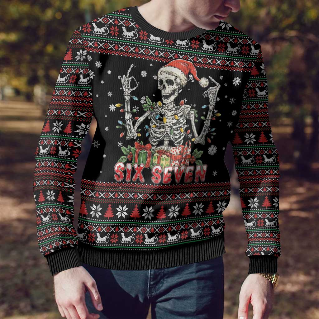 Six Seven Santa Skeleton Ugly Christmas Sweater Funny Christmas Skull - Wonder Print Shop