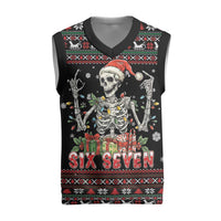 Six Seven Santa Skeleton Christmas Knitted V-Neck Vest Funny Christmas Skull - Wonder Print Shop