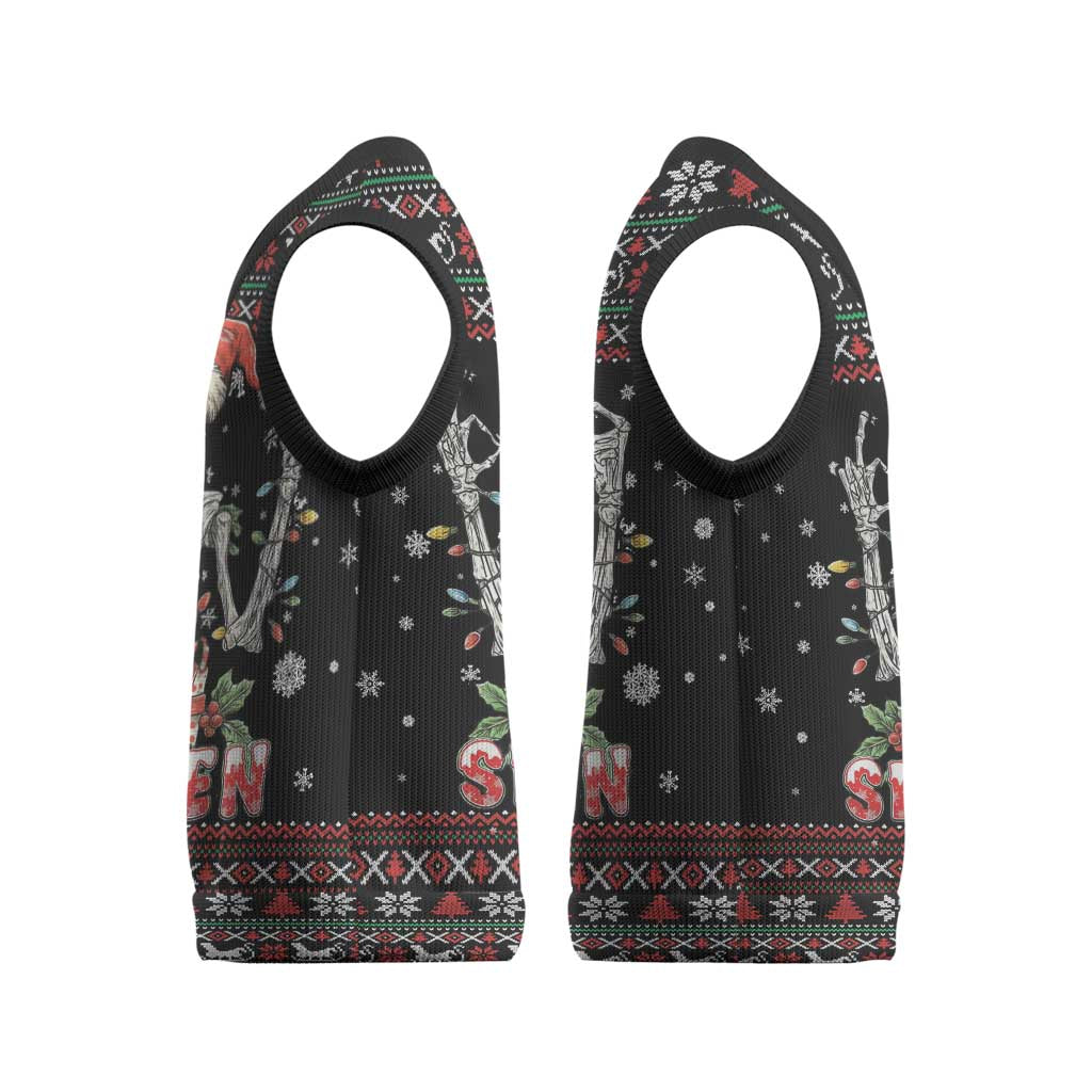 Six Seven Santa Skeleton Christmas Knitted V-Neck Vest Funny Christmas Skull - Wonder Print Shop