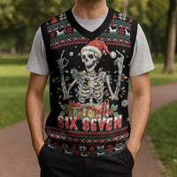 Six Seven Santa Skeleton Christmas Knitted V-Neck Vest Funny Christmas Skull - Wonder Print Shop