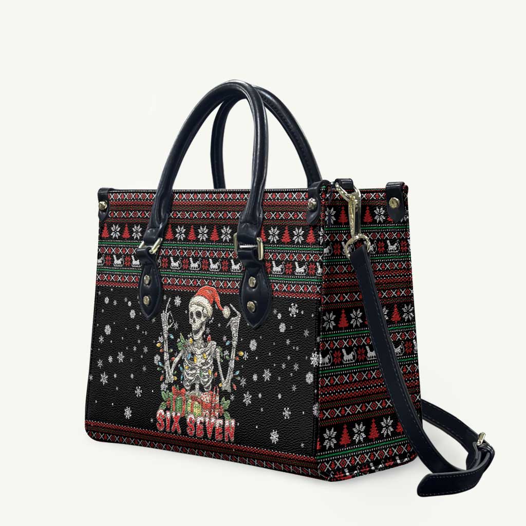 Six Seven Santa Skeleton Leather Bag Funny Christmas Skull - Wonder Print Shop