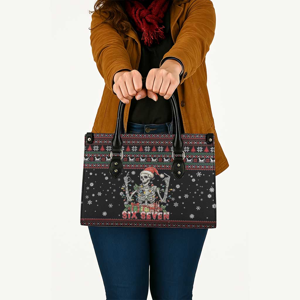 Six Seven Santa Skeleton Leather Bag Funny Christmas Skull - Wonder Print Shop
