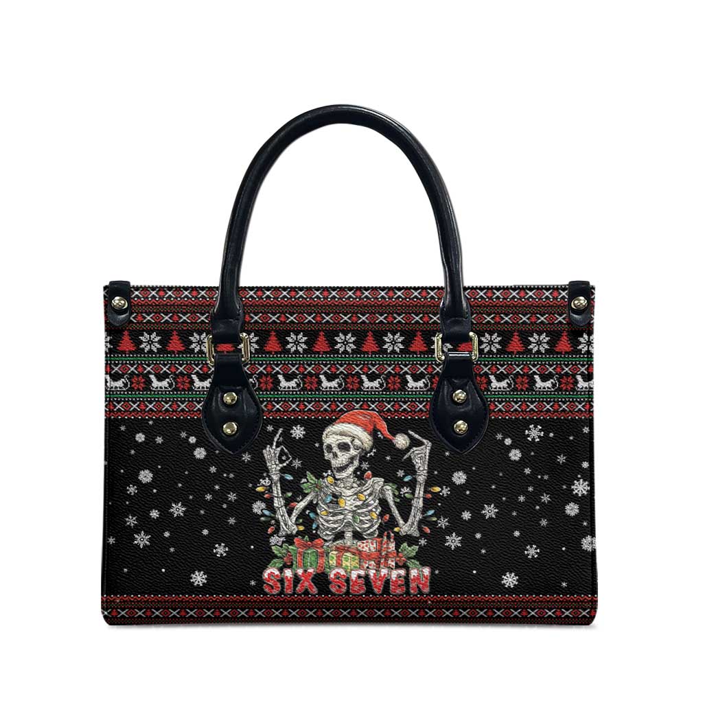 Six Seven Santa Skeleton Leather Bag Funny Christmas Skull - Wonder Print Shop