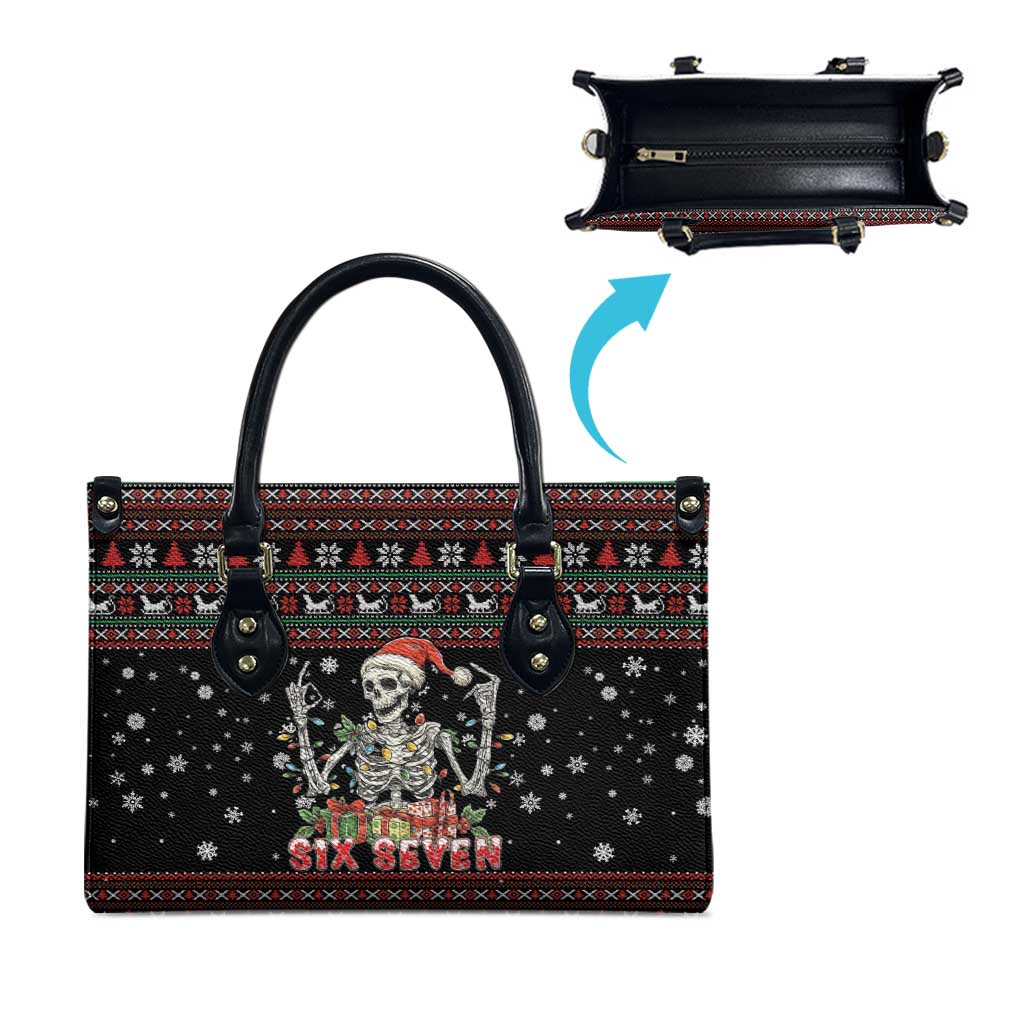 Six Seven Santa Skeleton Leather Bag Funny Christmas Skull - Wonder Print Shop