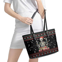 Six Seven Santa Skeleton Leather Tote Bag Funny Christmas Skull - Wonder Print Shop
