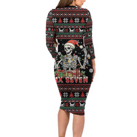 Six Seven Santa Skeleton Long Sleeve Bodycon Dress Funny Christmas Skull - Wonder Print Shop