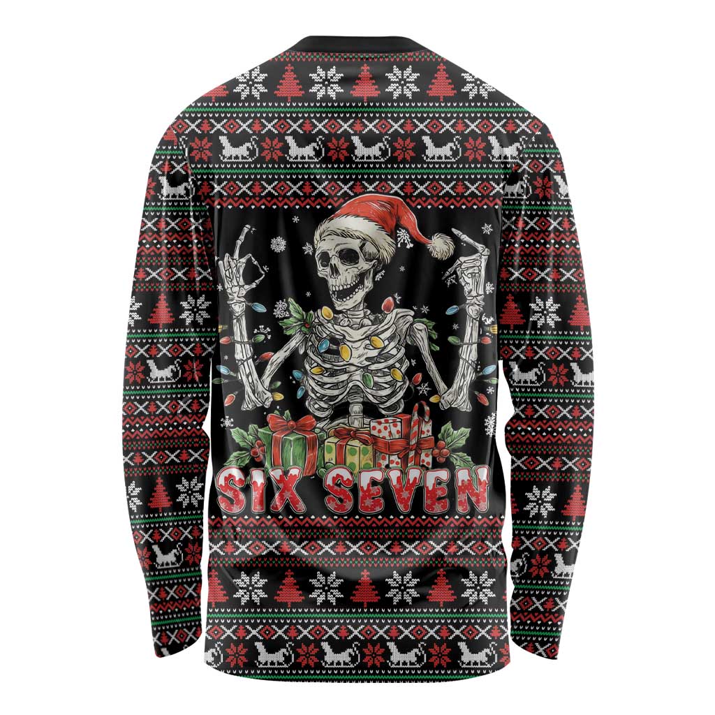 Six Seven Santa Skeleton Long Sleeve Shirt Funny Christmas Skull - Wonder Print Shop