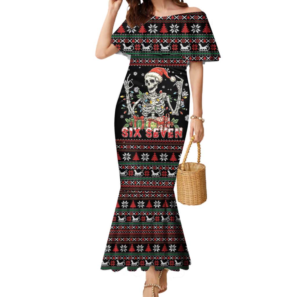 Six Seven Santa Skeleton Mermaid Dress Funny Christmas Skull - Wonder Print Shop