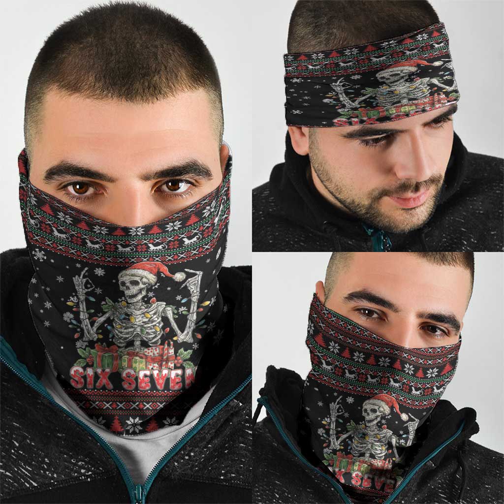 Six Seven Santa Skeleton Neck Gaiter Funny Christmas Skull - Wonder Print Shop
