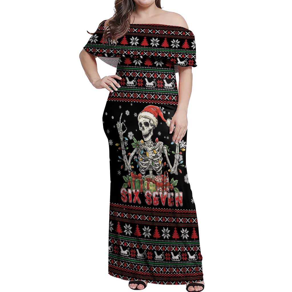 Six Seven Santa Skeleton Off Shoulder Maxi Dress Funny Christmas Skull - Wonder Print Shop