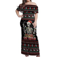 Six Seven Santa Skeleton Off Shoulder Maxi Dress Funny Christmas Skull - Wonder Print Shop