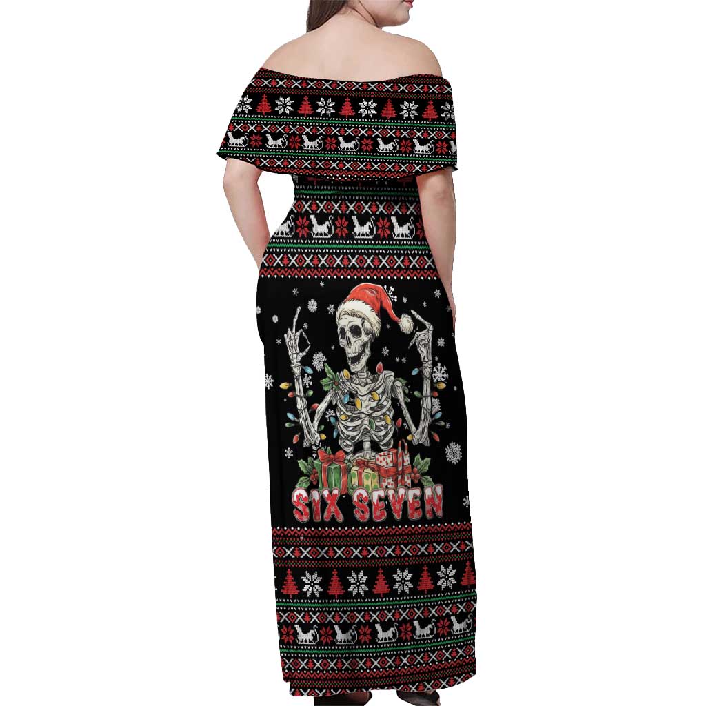 Six Seven Santa Skeleton Off Shoulder Maxi Dress Funny Christmas Skull - Wonder Print Shop