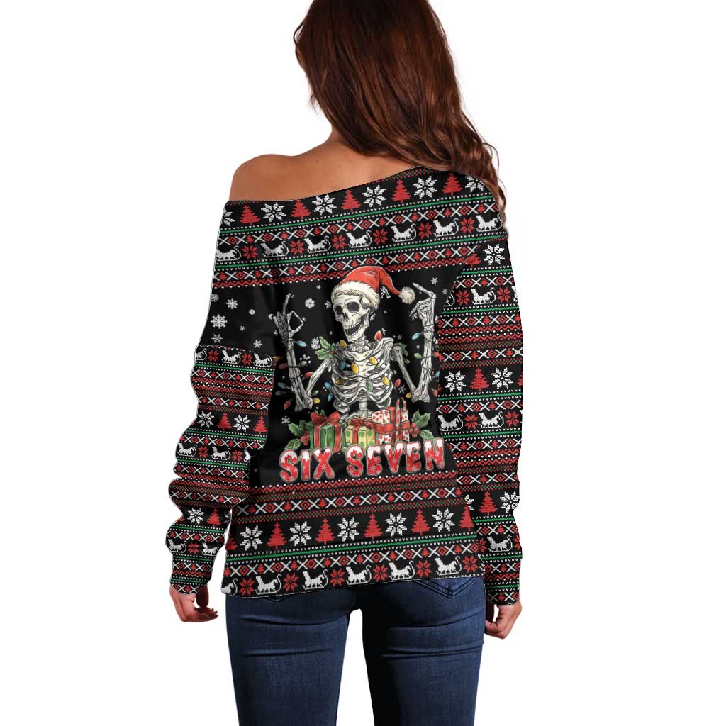 Six Seven Santa Skeleton Off Shoulder Sweater Funny Christmas Skull - Wonder Print Shop