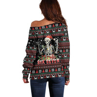 Six Seven Santa Skeleton Off Shoulder Sweater Funny Christmas Skull - Wonder Print Shop
