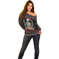 Six Seven Santa Skeleton Off Shoulder Sweater Funny Christmas Skull - Wonder Print Shop