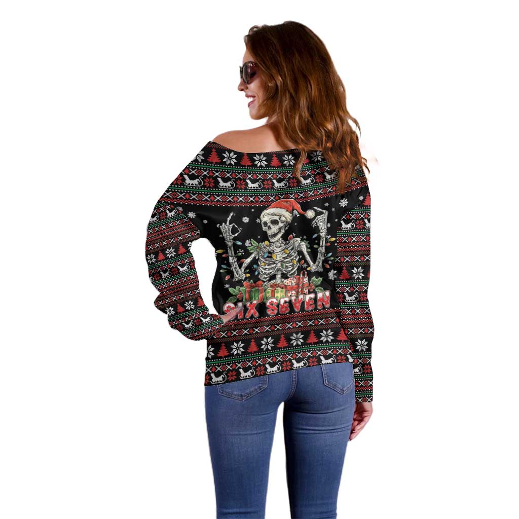Six Seven Santa Skeleton Off Shoulder Sweater Funny Christmas Skull - Wonder Print Shop