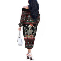 Six Seven Santa Skeleton Off The Shoulder Long Sleeve Dress Funny Christmas Skull - Wonder Print Shop