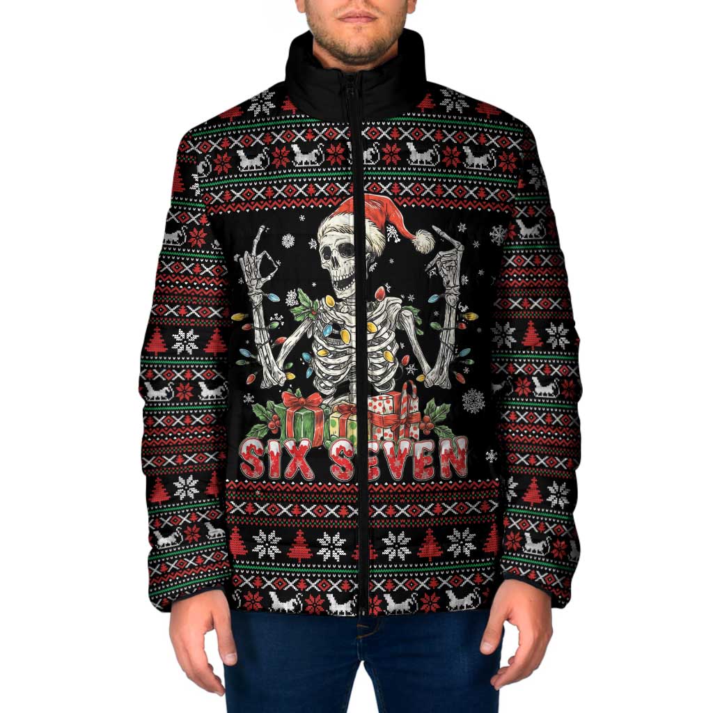 Six Seven Santa Skeleton Padded Jacket Funny Christmas Skull - Wonder Print Shop