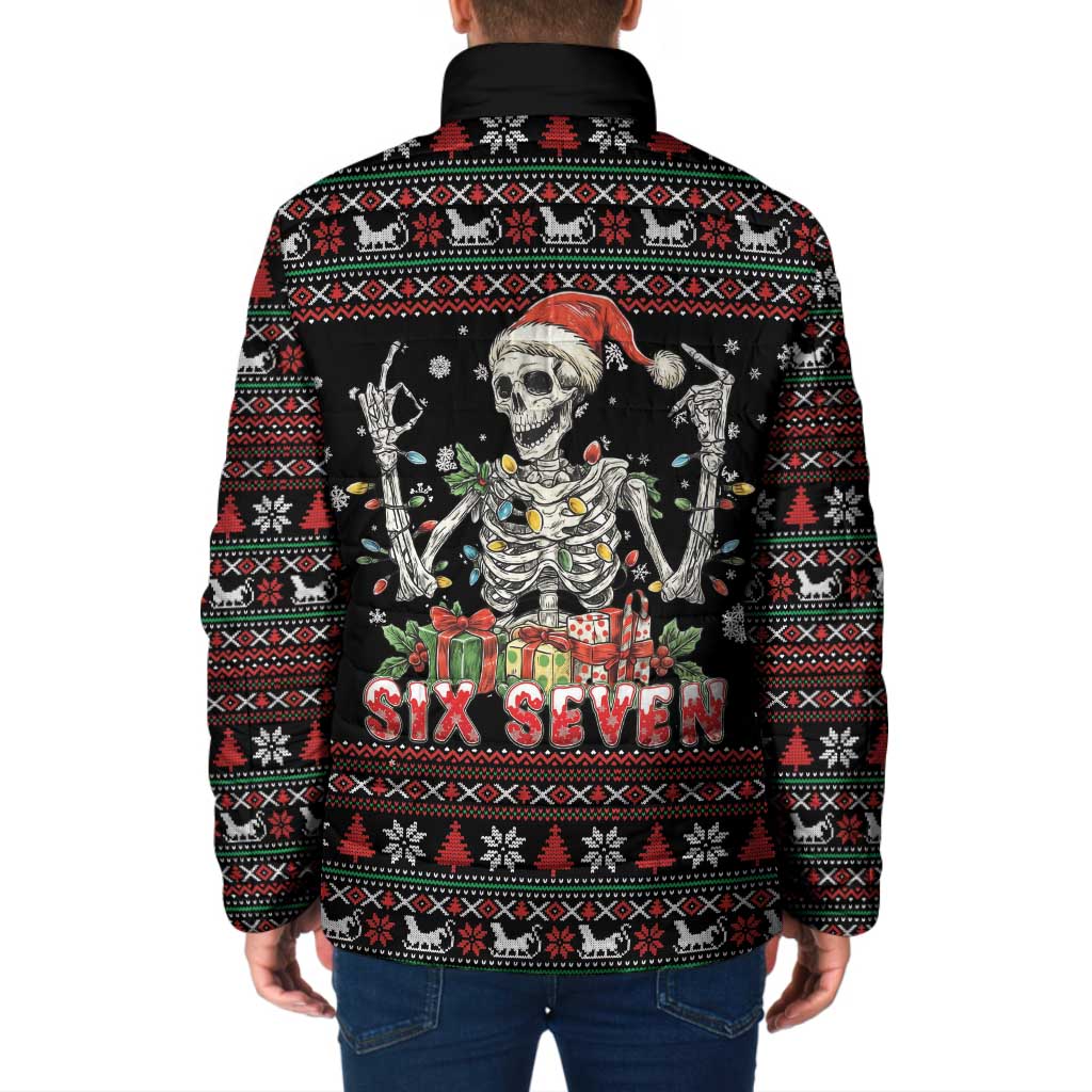 Six Seven Santa Skeleton Padded Jacket Funny Christmas Skull - Wonder Print Shop