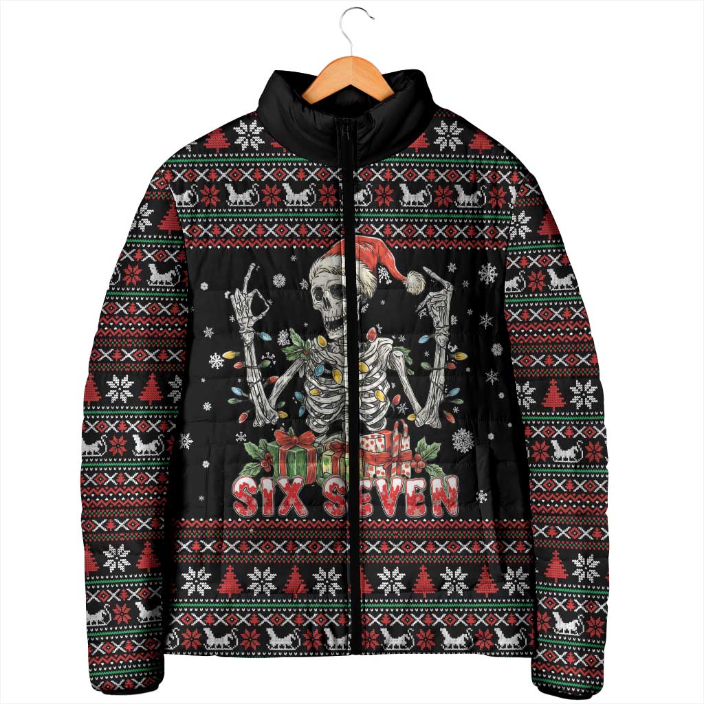 Six Seven Santa Skeleton Padded Jacket Funny Christmas Skull - Wonder Print Shop