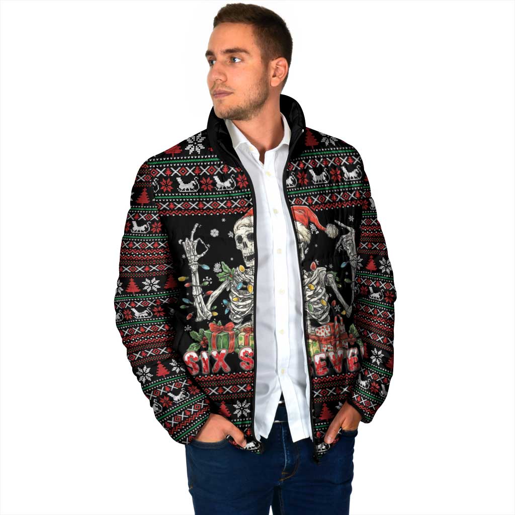 Six Seven Santa Skeleton Padded Jacket Funny Christmas Skull - Wonder Print Shop
