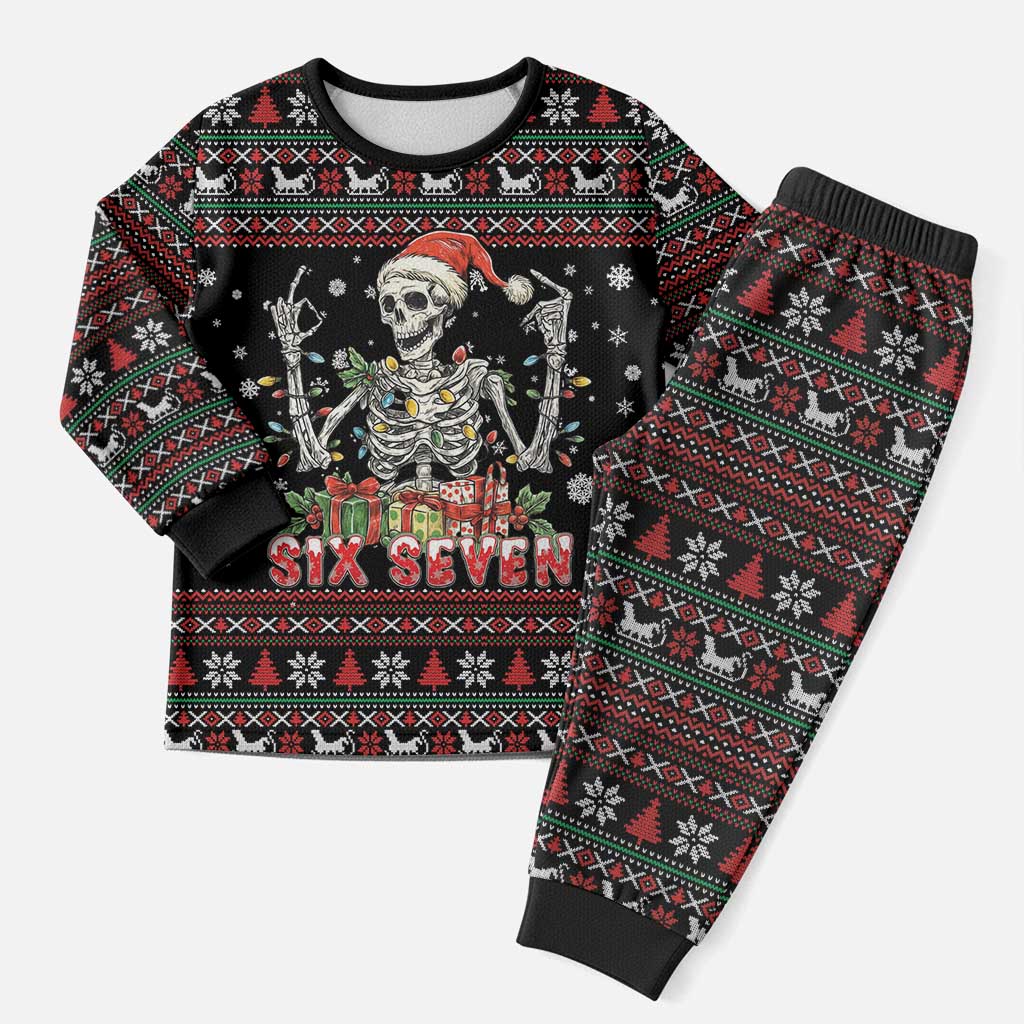 Six Seven Santa Skeleton Christmas Pajama Set Funny Christmas Skull - Wonder Print Shop