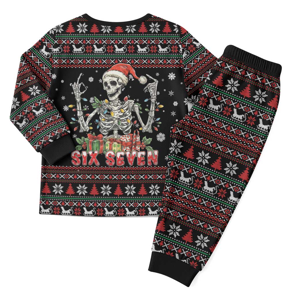 Six Seven Santa Skeleton Christmas Pajama Set Funny Christmas Skull - Wonder Print Shop