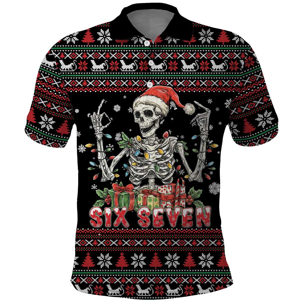 Six Seven Santa Skeleton Polo Shirt Funny Christmas Skull - Wonder Print Shop