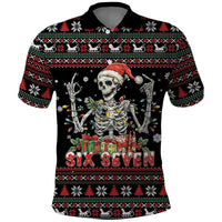 Six Seven Santa Skeleton Polo Shirt Funny Christmas Skull - Wonder Print Shop