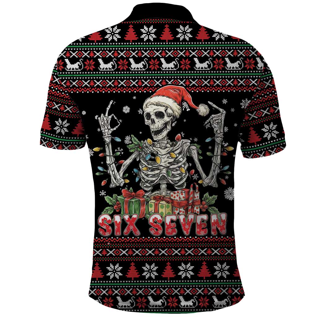 Six Seven Santa Skeleton Polo Shirt Funny Christmas Skull - Wonder Print Shop