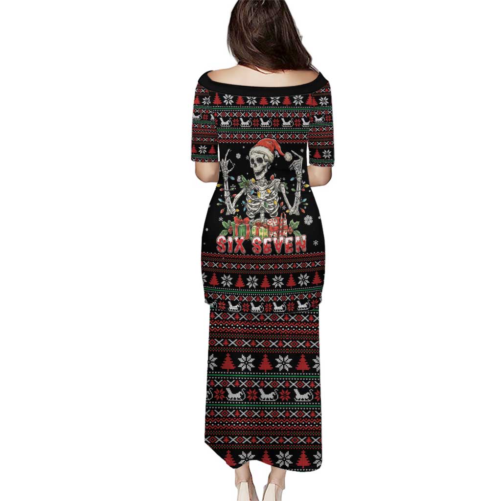 Six Seven Santa Skeleton Puletasi Funny Christmas Skull - Wonder Print Shop