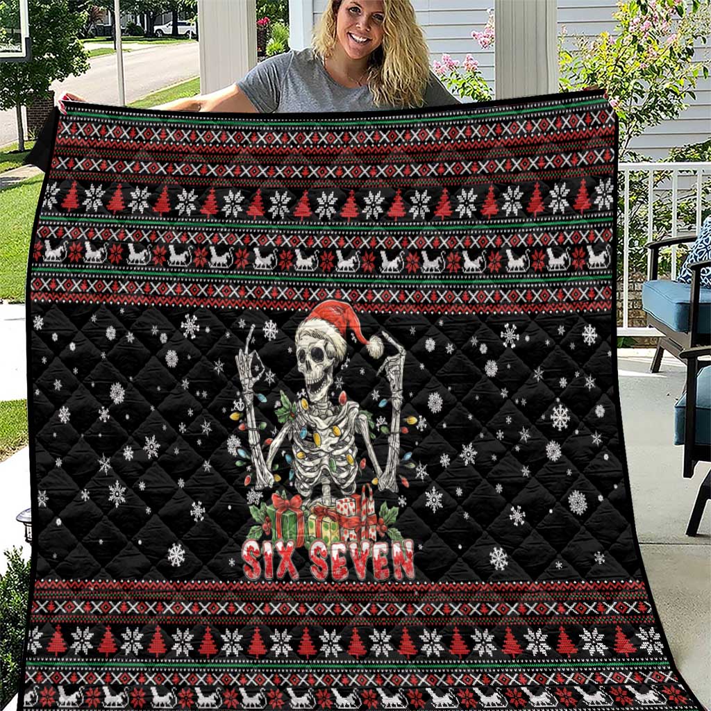 Six Seven Santa Skeleton Quilt Funny Christmas Skull - Wonder Print Shop