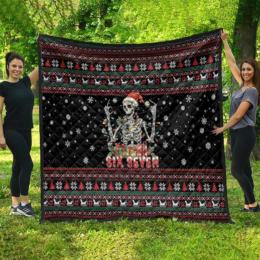 Six Seven Santa Skeleton Quilt Funny Christmas Skull - Wonder Print Shop