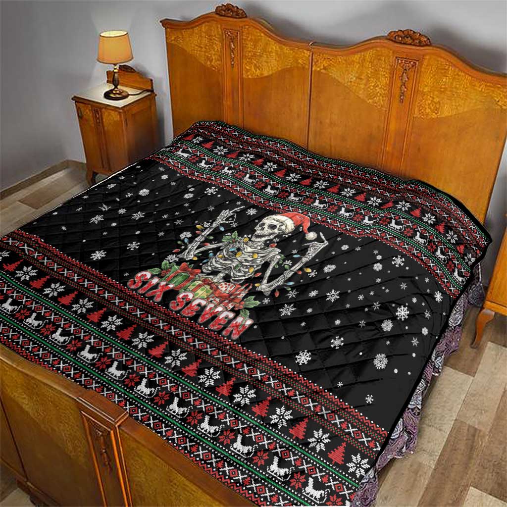 Six Seven Santa Skeleton Quilt Funny Christmas Skull - Wonder Print Shop