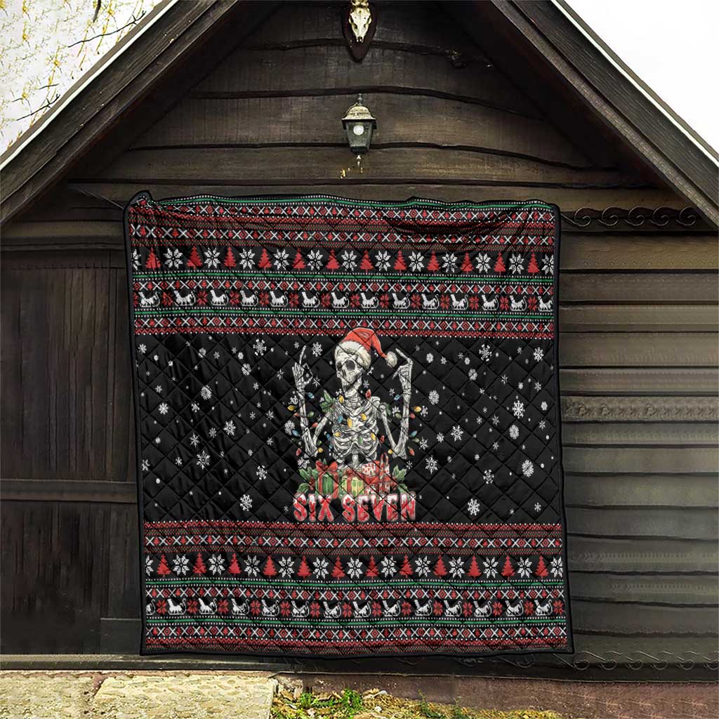 Six Seven Santa Skeleton Quilt Funny Christmas Skull - Wonder Print Shop