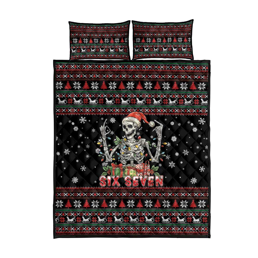 Six Seven Santa Skeleton Quilt Bed Set Funny Christmas Skull - Wonder Print Shop