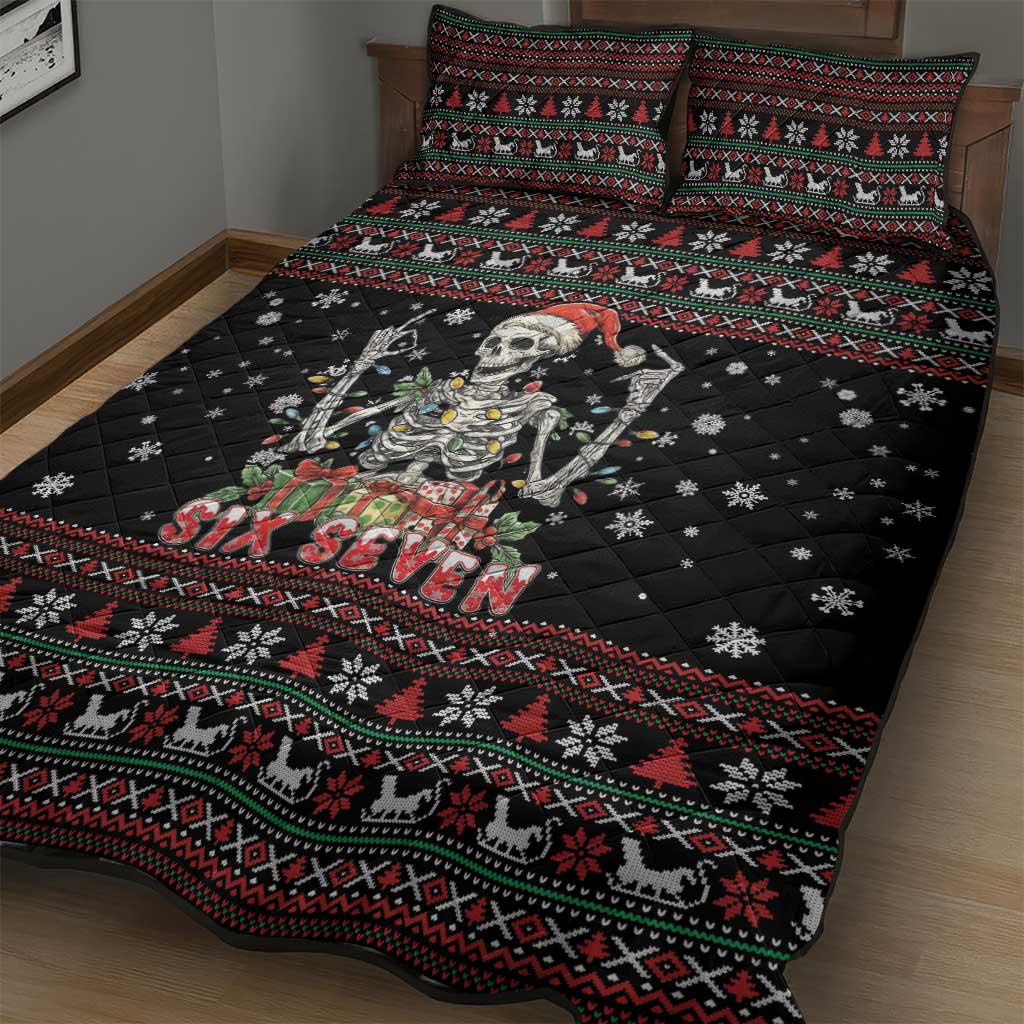 Six Seven Santa Skeleton Quilt Bed Set Funny Christmas Skull - Wonder Print Shop