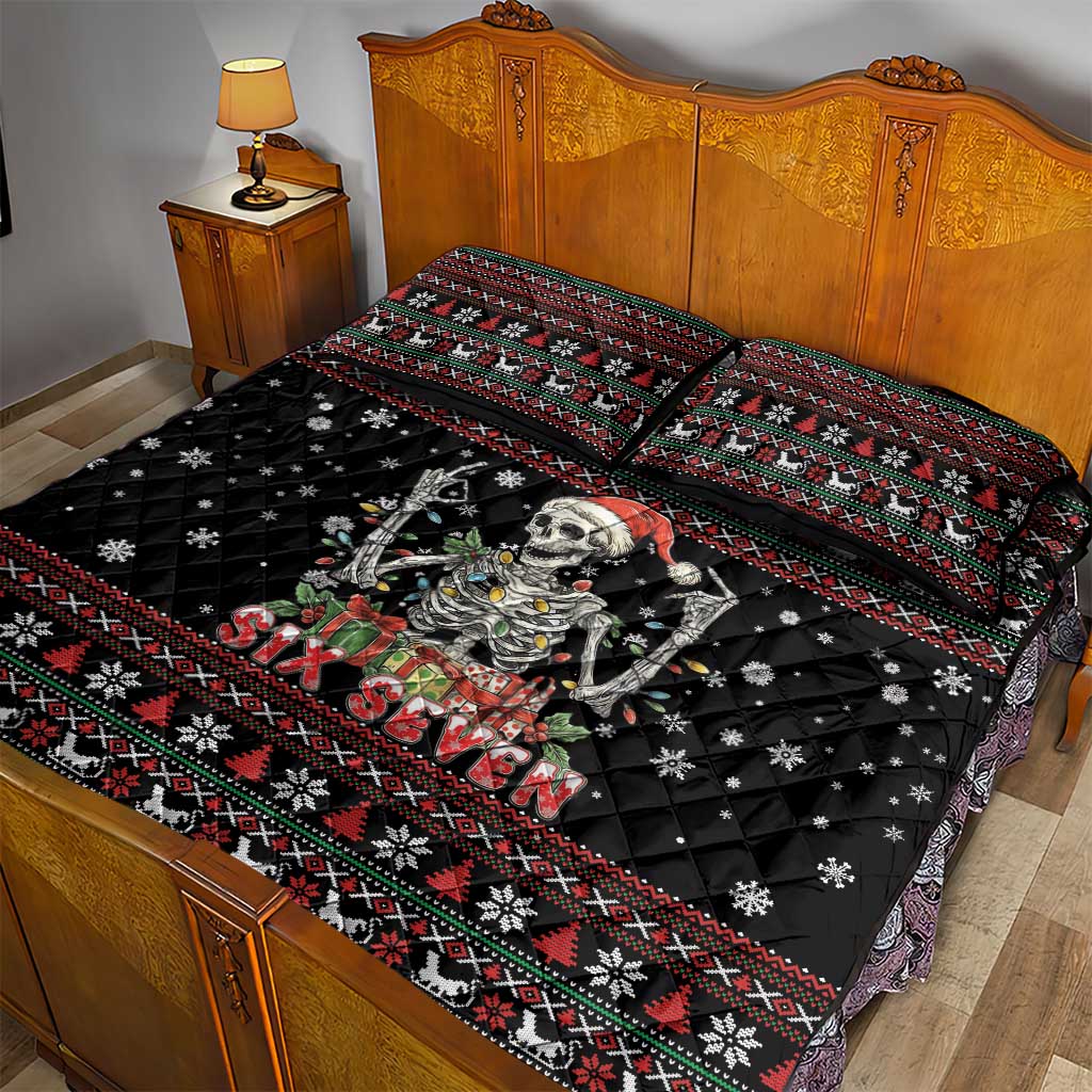 Six Seven Santa Skeleton Quilt Bed Set Funny Christmas Skull - Wonder Print Shop