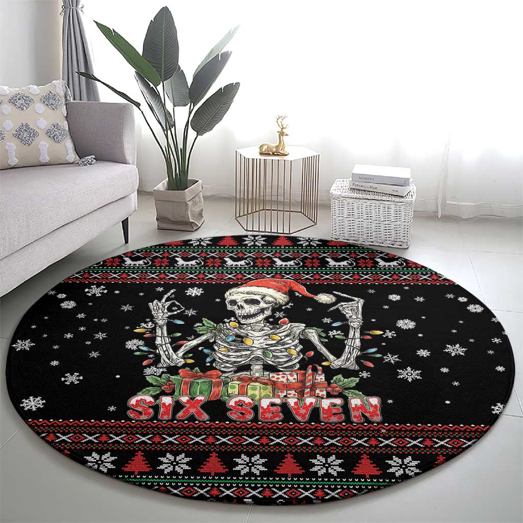 Six Seven Santa Skeleton Round Carpet Funny Christmas Skull - Wonder Print Shop