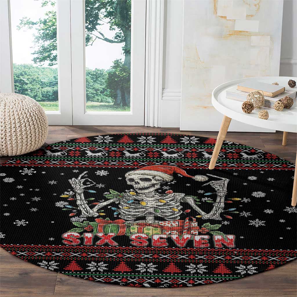 Six Seven Santa Skeleton Round Carpet Funny Christmas Skull - Wonder Print Shop