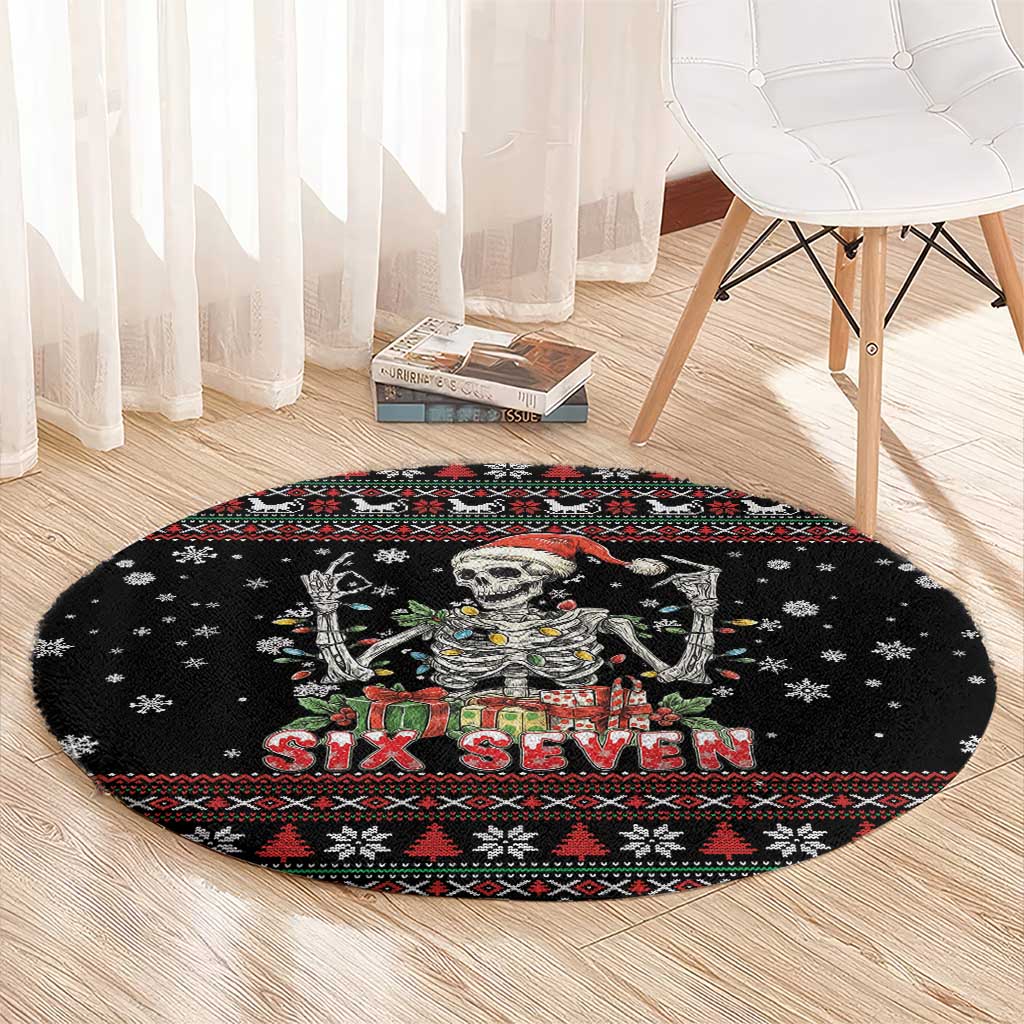 Six Seven Santa Skeleton Round Carpet Funny Christmas Skull - Wonder Print Shop