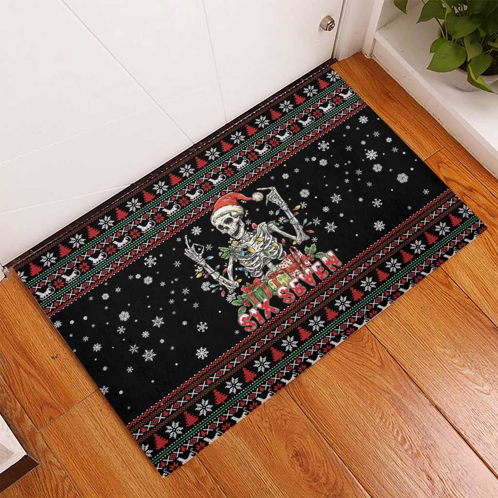 Six Seven Santa Skeleton Rubber Doormat Funny Christmas Skull - Wonder Print Shop